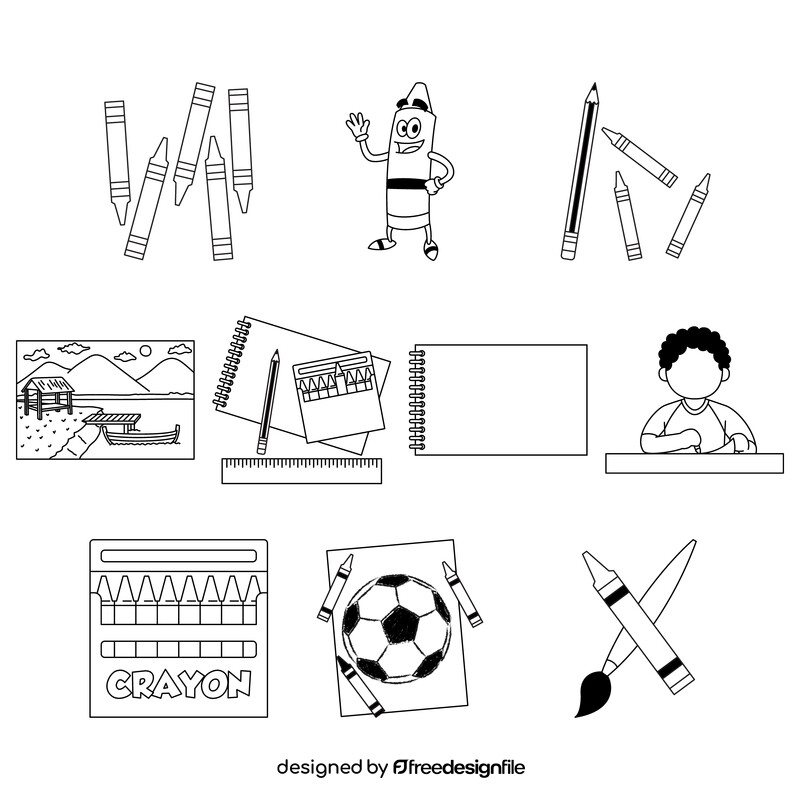 Crayon images set black and white vector