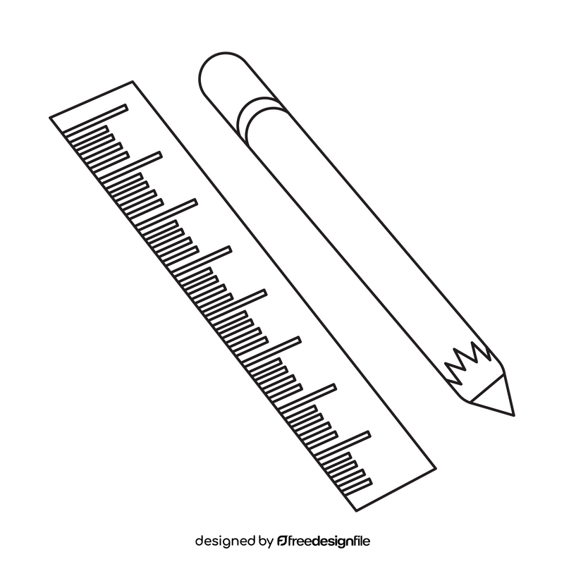 Pencil and ruler drawing black and white clipart