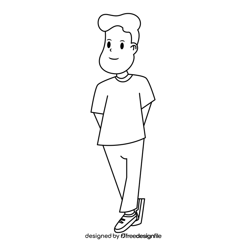 Cartoon boy drawing black and white clipart