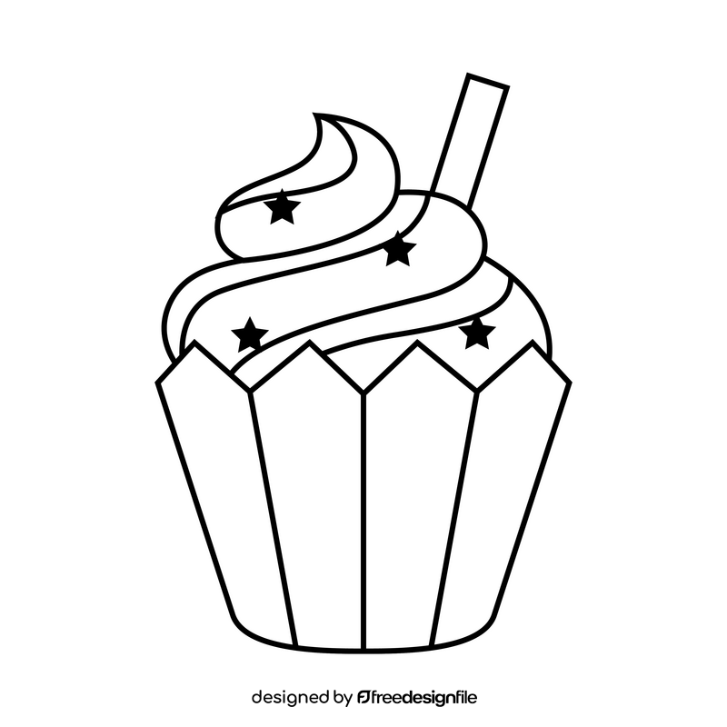 Cupcake for Independence day drawing black and white clipart