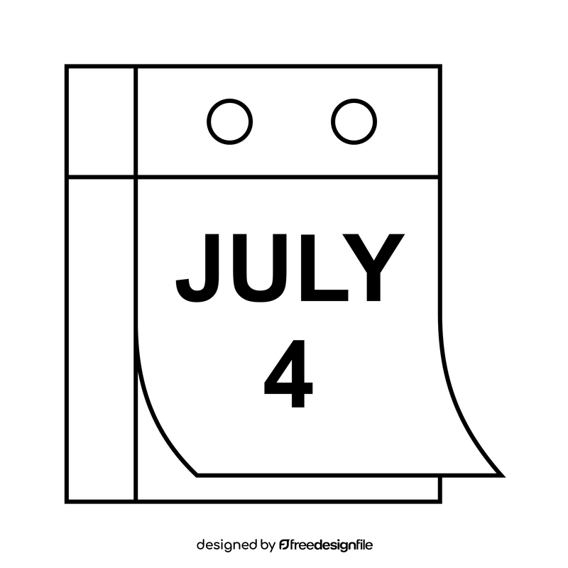 July 4th Independence Day calendar drawing black and white clipart