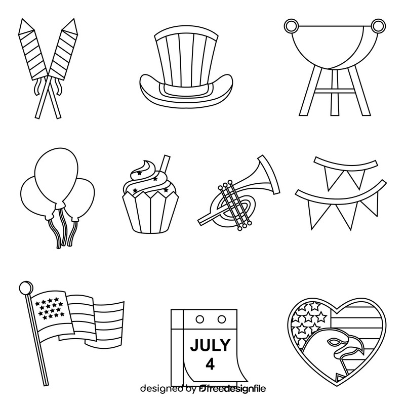 Fourth July Independence day set black and white vector