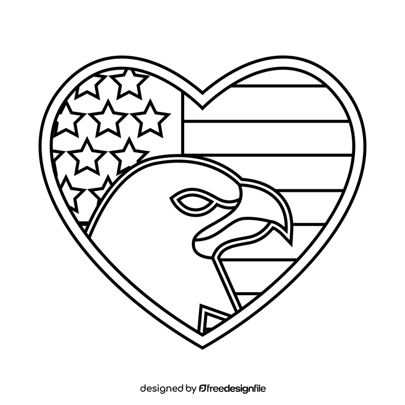 July 4th Independence day, eagle, american flag, love, heart black and white clipart