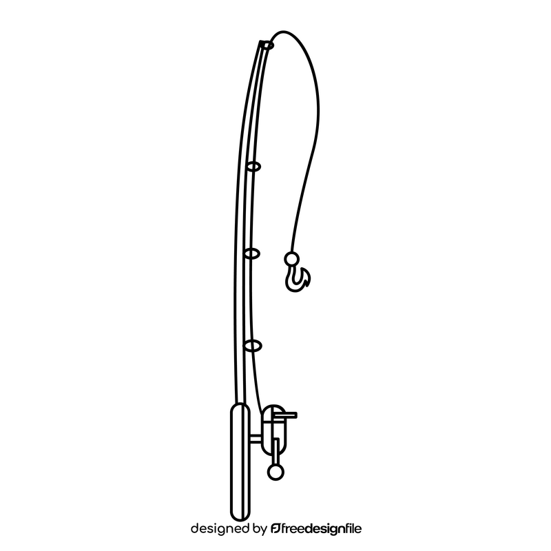 Fishing rod drawing black and white clipart