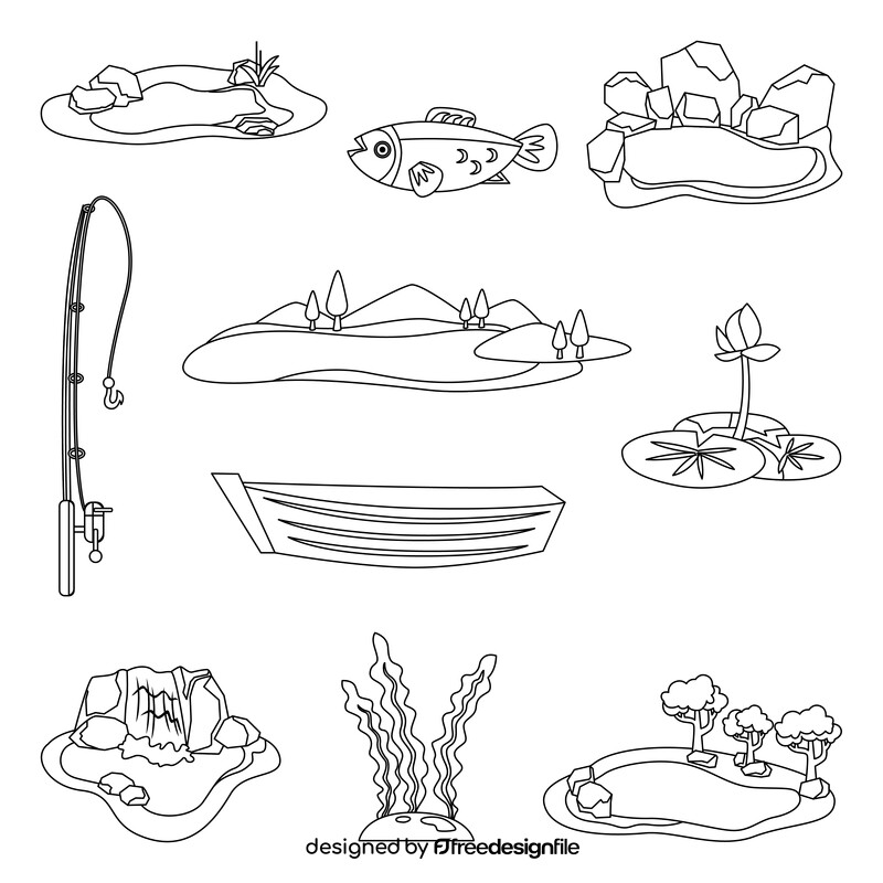 Lake images set black and white vector