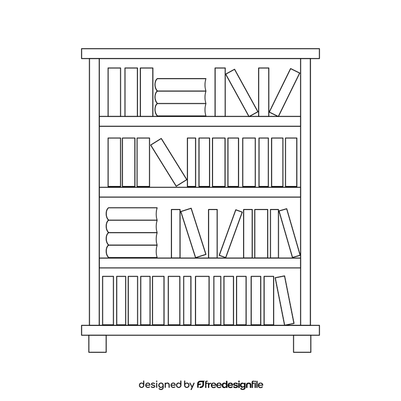 Bookcase black and white clipart