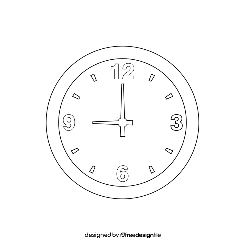 Wall clock black and white clipart