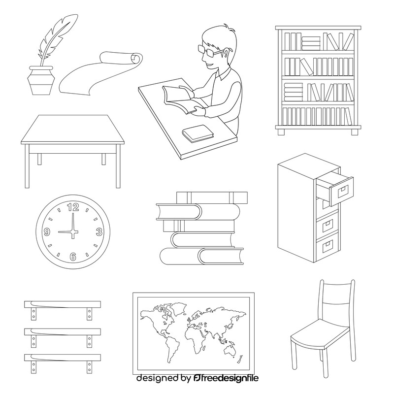 Library icons set black and white vector