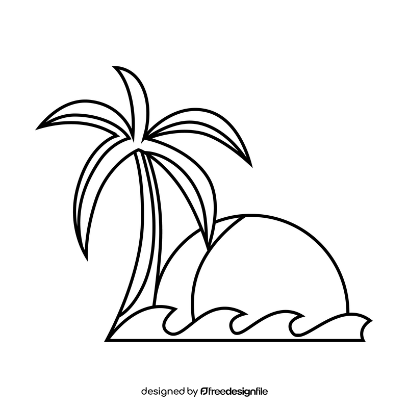 Beach drawing black and white clipart