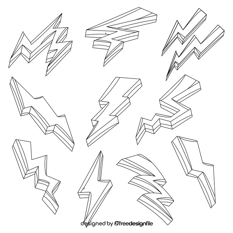 Lightning bolt images set black and white vector
