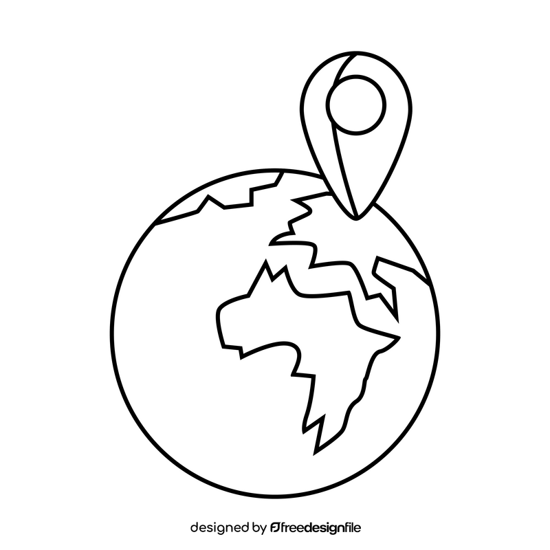 World map, globe, earth, location drawing black and white clipart