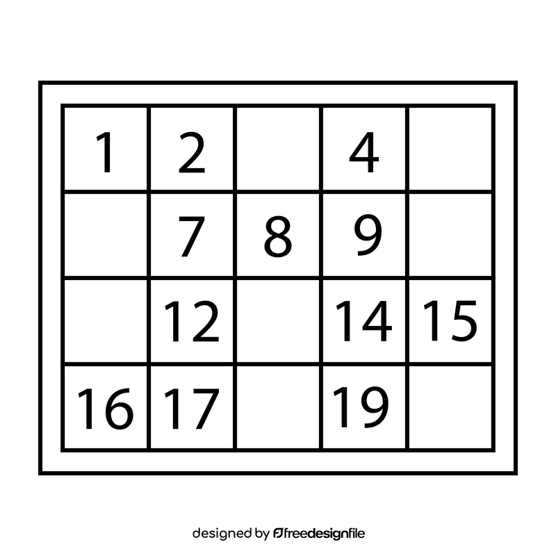 Number puzzle games black and white clipart