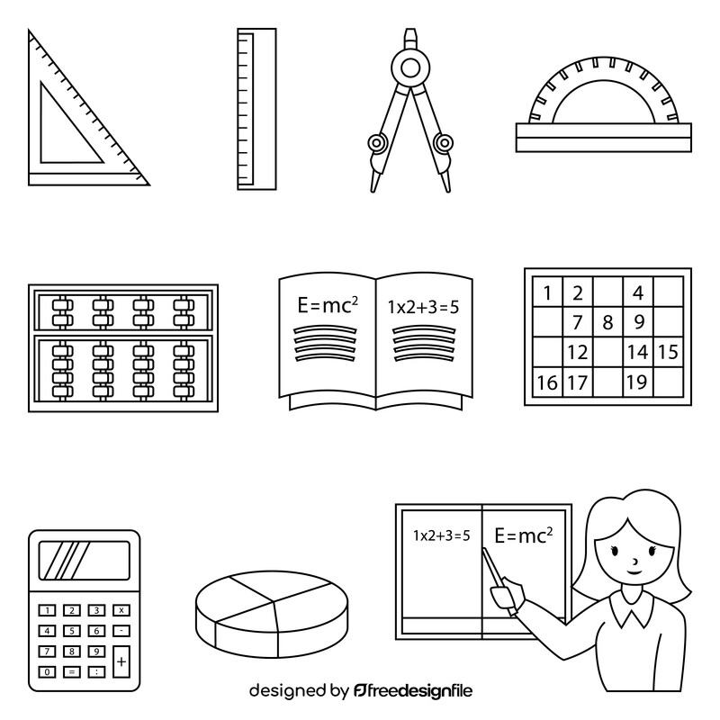 Math elements icon set black and white vector