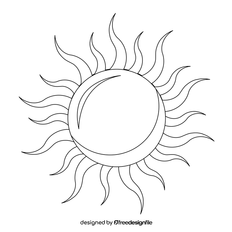 Nature Sun drawing black and white clipart