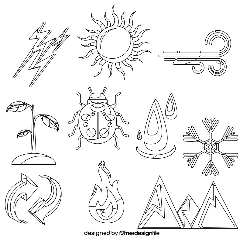 Nature elements set black and white vector