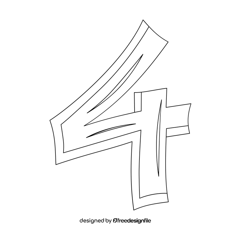 Number 4 drawing black and white clipart