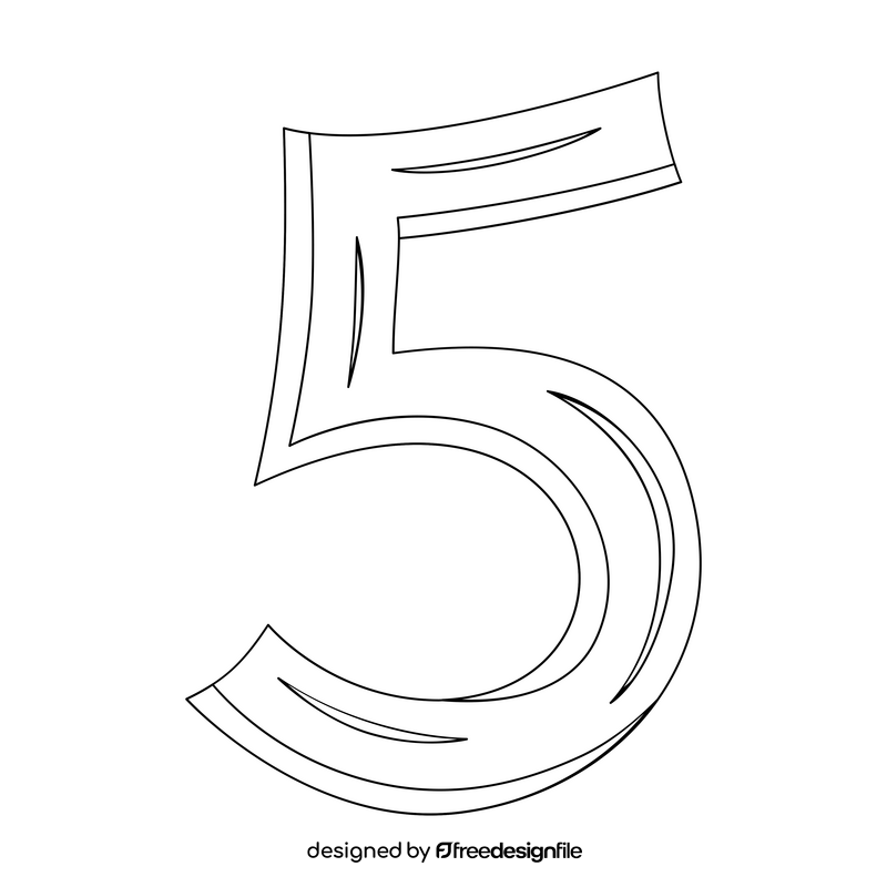 Number 5 drawing black and white clipart
