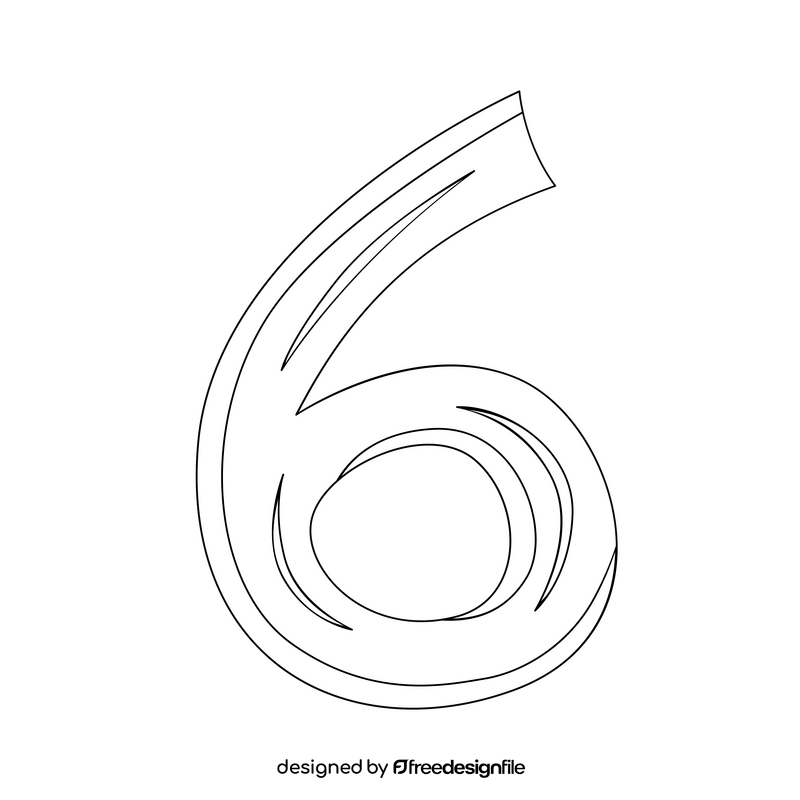 Number 6 drawing black and white clipart