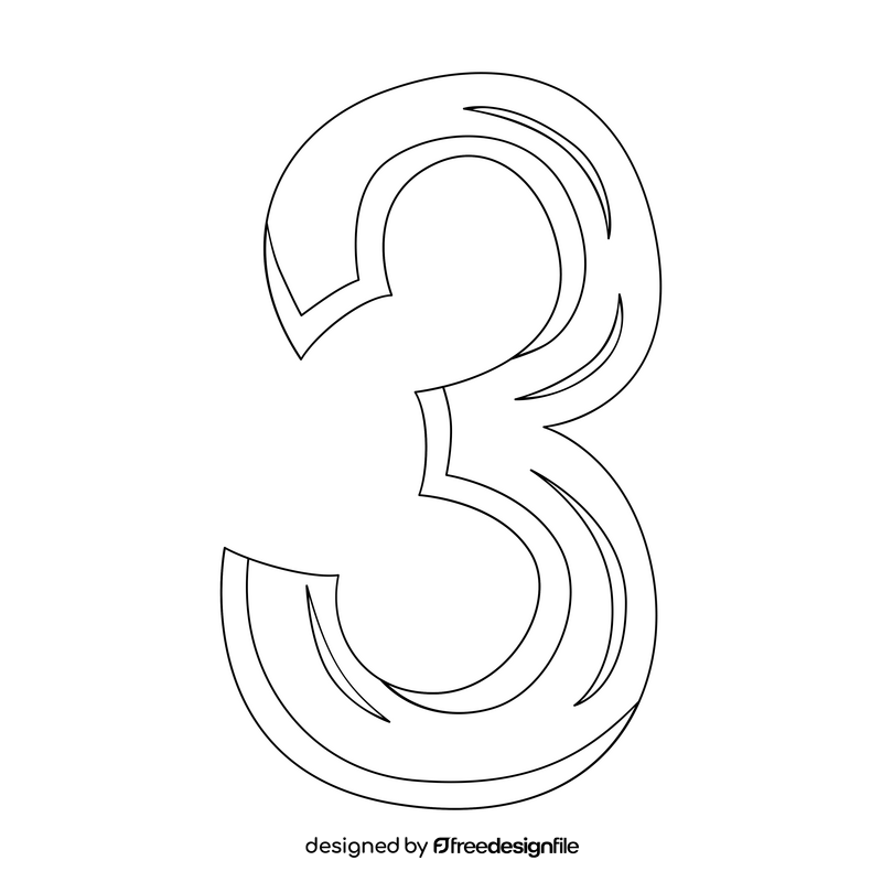 Number 3 drawing black and white clipart