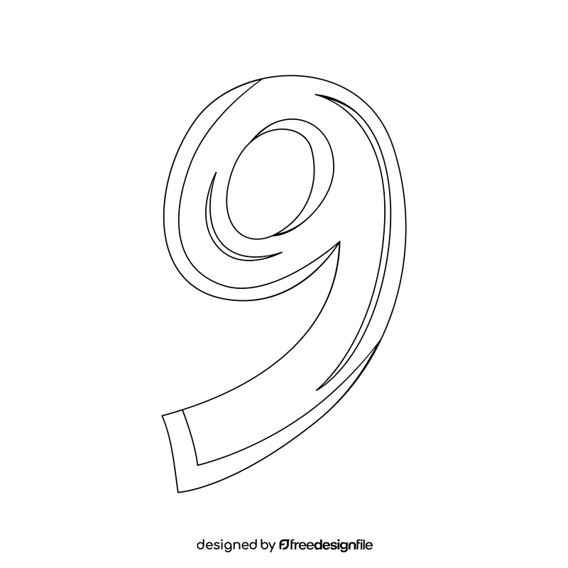 Number 9 drawing black and white clipart