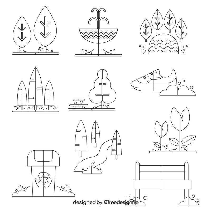 Park flat icons set black and white vector