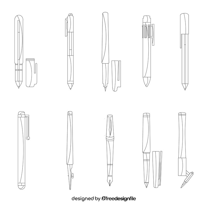 Pen images set black and white vector