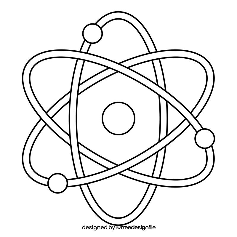 Atom Nucleus physics drawing black and white clipart