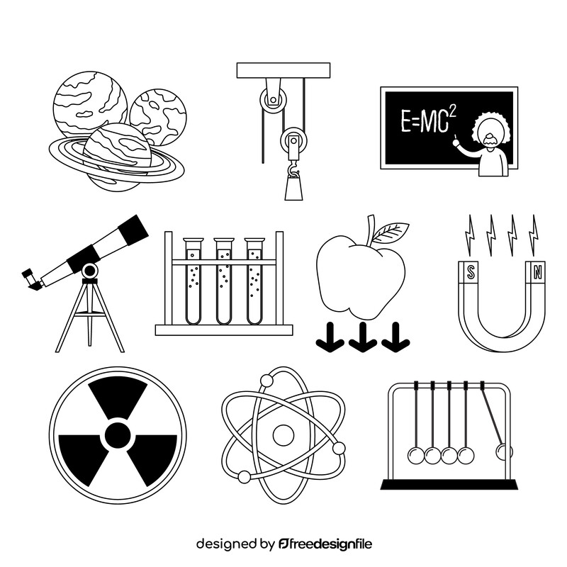 Physics science elements set black and white vector