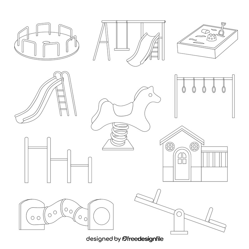 Kids playground images set black and white vector