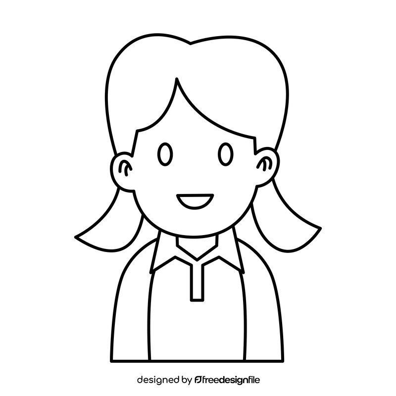 Preschool Girl drawing black and white clipart