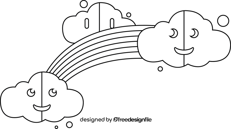 Three Clouds Rainbow drawing black and white clipart