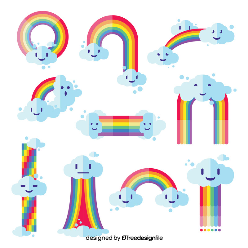 Cute cartoon rainbow set vector