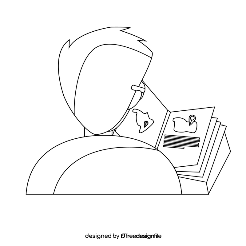 Reading travel book black and white clipart