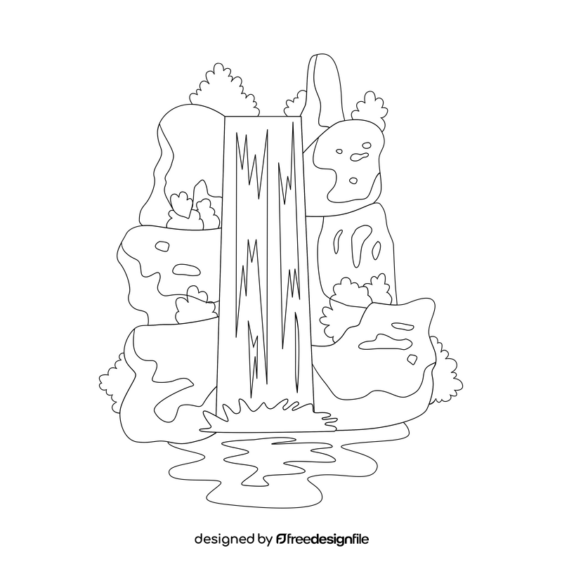 River waterfall black and white clipart