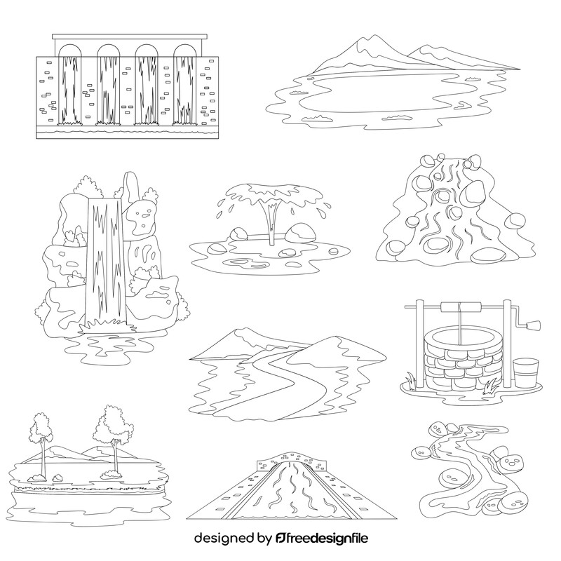 River images set black and white vector