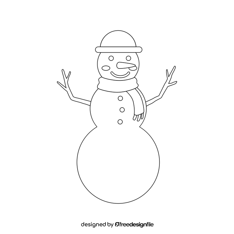 Cute snowman drawing black and white clipart