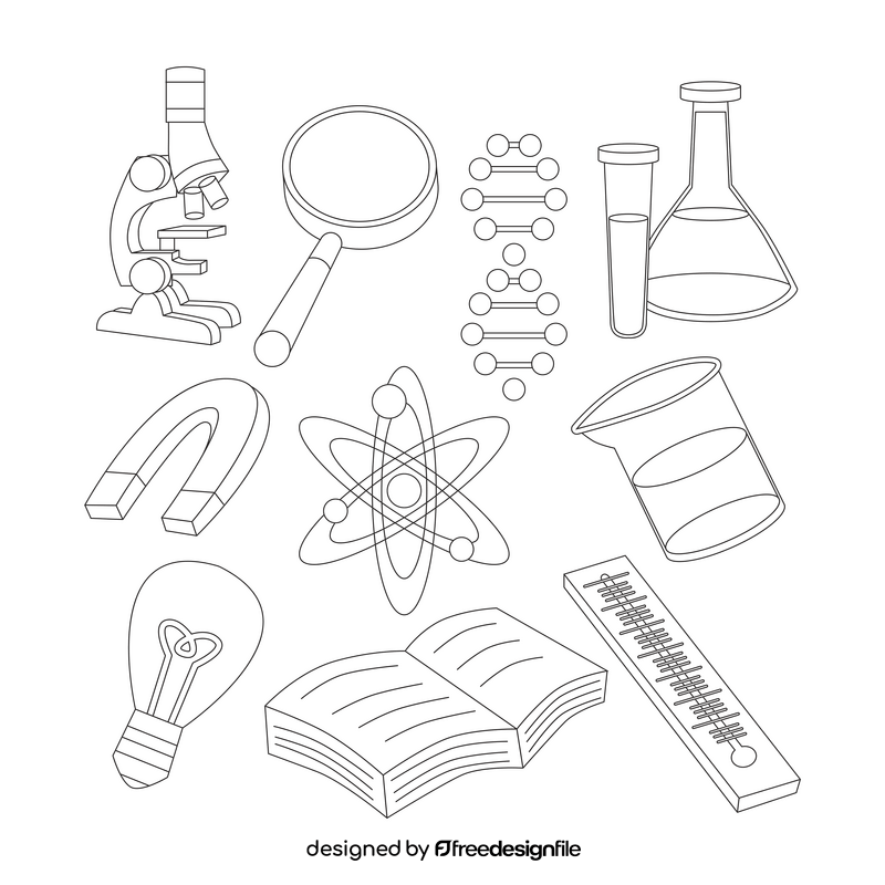 Science icons set black and white vector