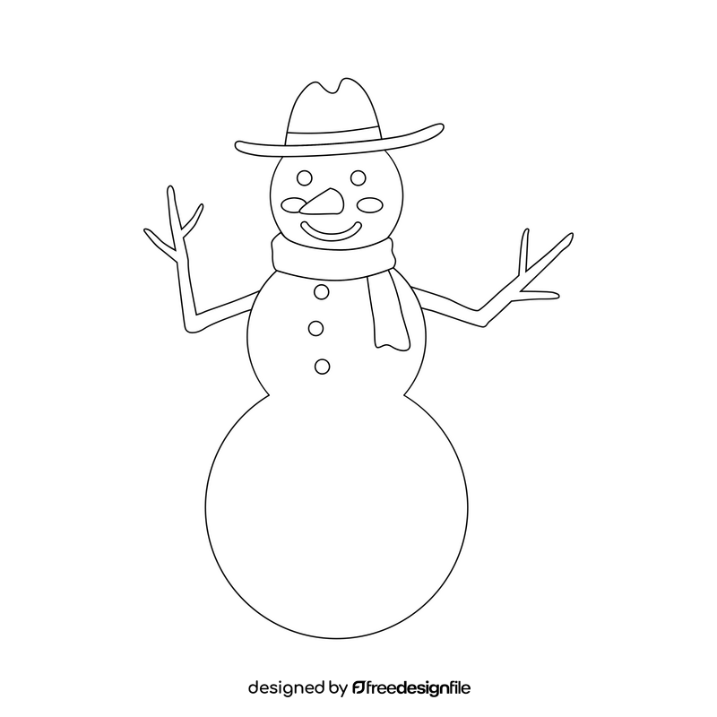 Cartoon snowman drawing black and white clipart