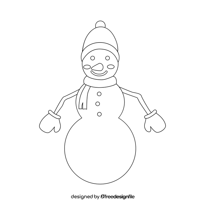 Christmas snowman drawing black and white clipart