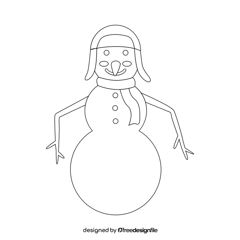 Funny snowman black and white clipart