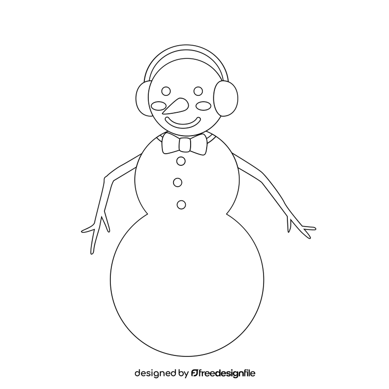 Cute snowman with headphones black and white clipart