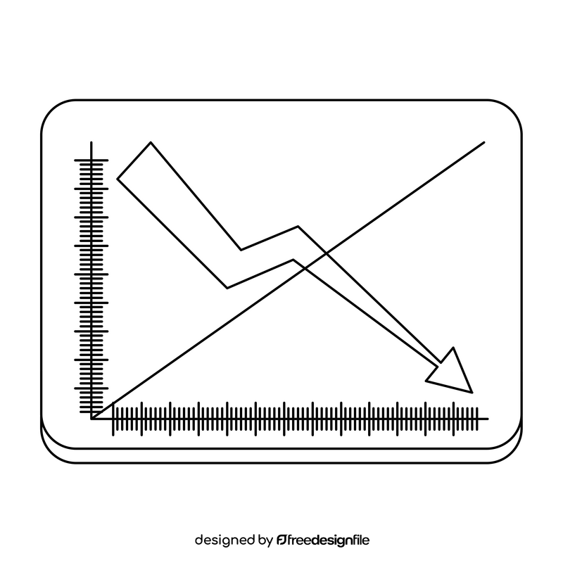 Graph decline, arrow drawing black and white clipart