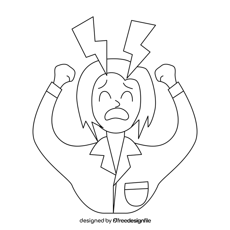 Stress woman drawing black and white clipart