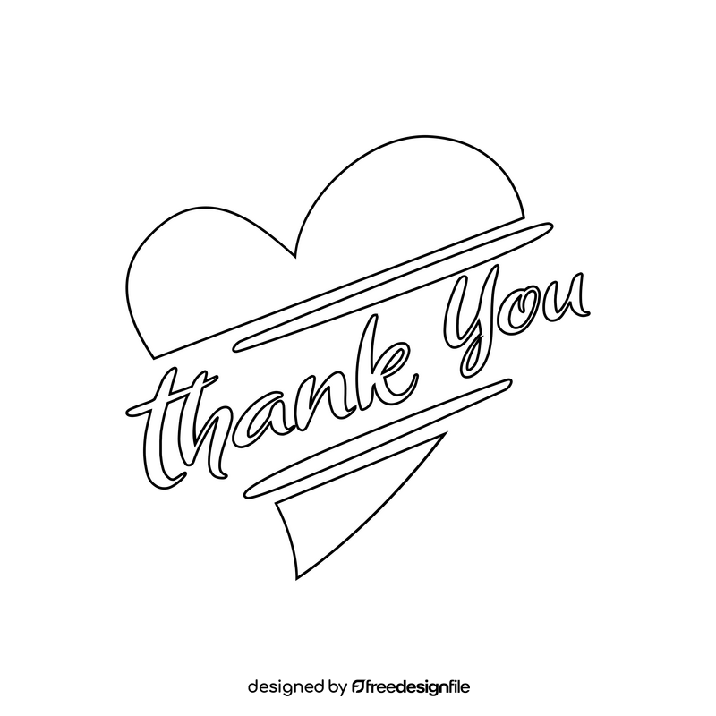 Thank you, heart drawing black and white clipart