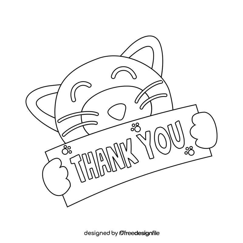 Thank you, cute cat cartoon drawing black and white clipart