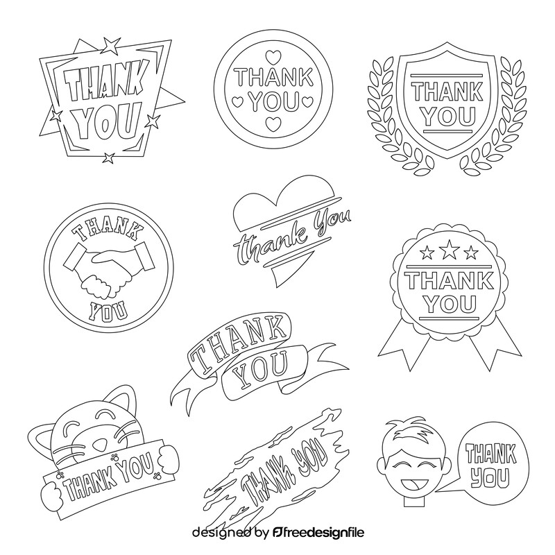 Thank You stickers set black and white vector