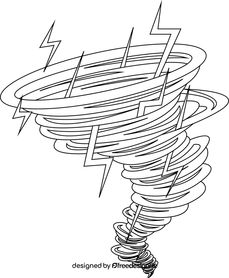 Tornado with lightning cartoon black and white clipart