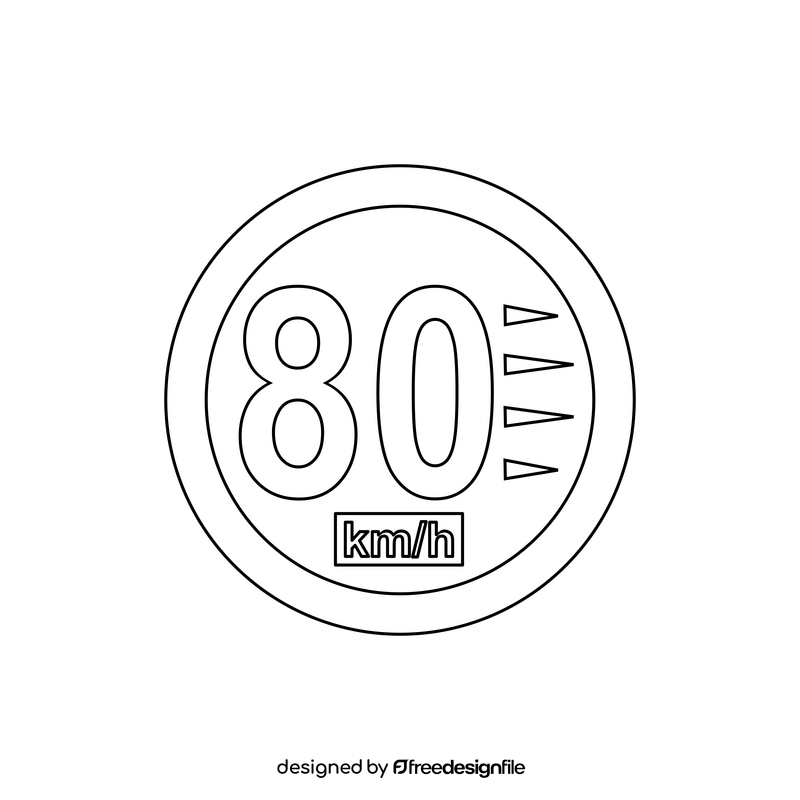 Traffic sign, speed limit 80 Km road sign black and white clipart