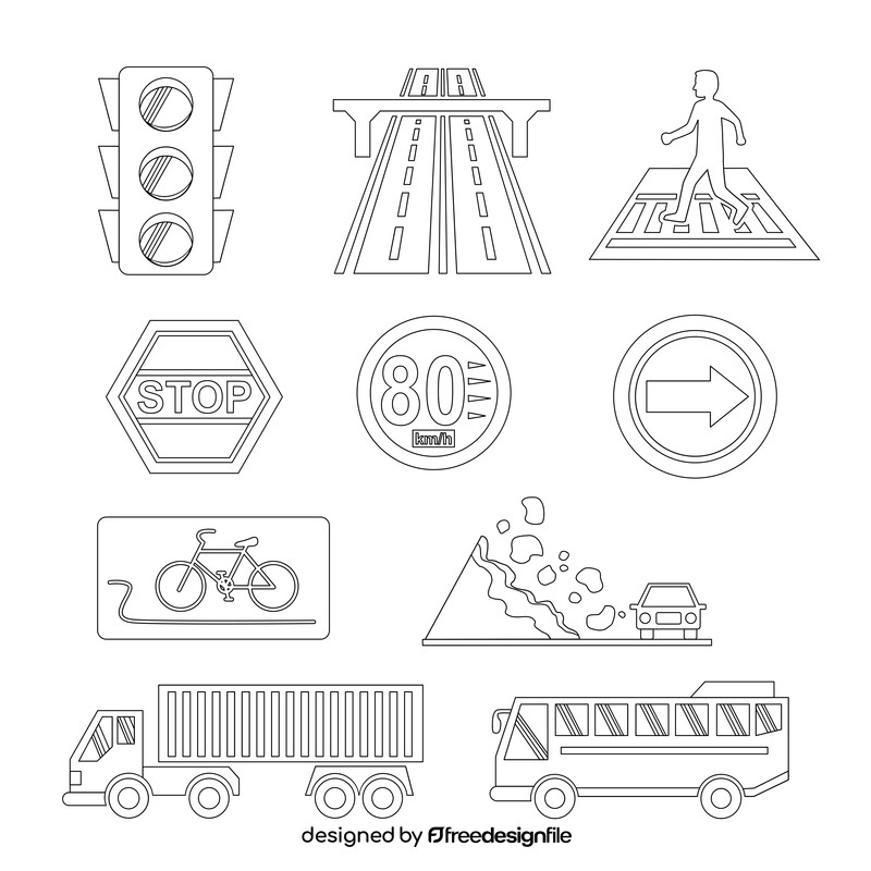 Traffic signs set black and white vector