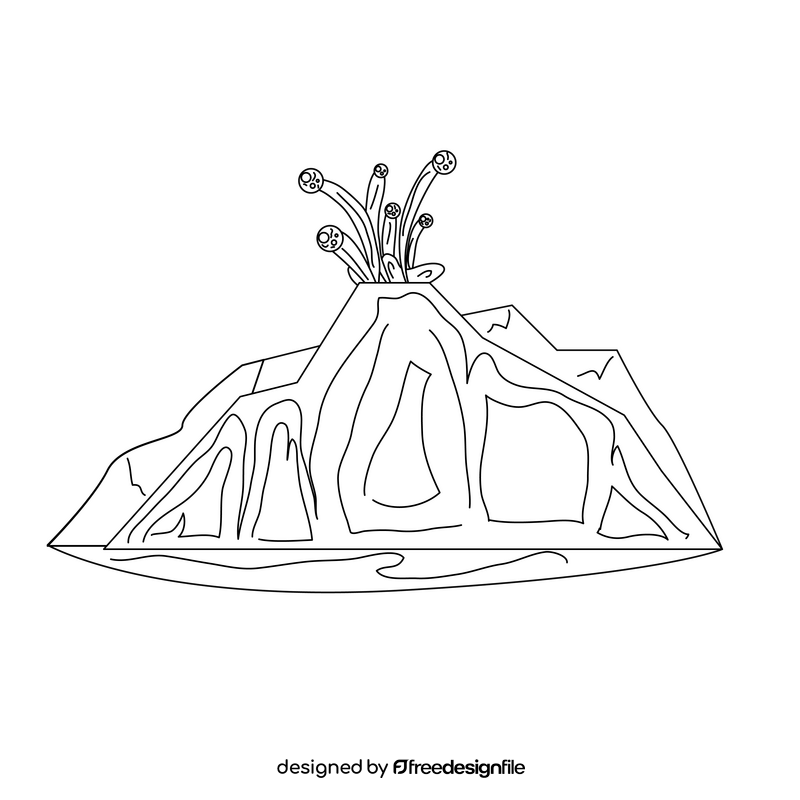 Volcano eruption black and white clipart